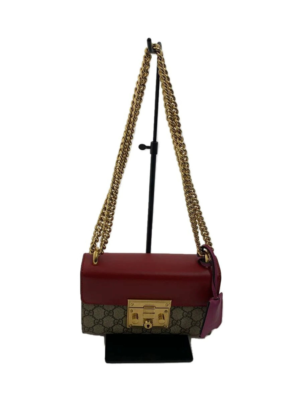 Gucci Chain Shoulder Bag Padlock GG Supreme Canvas Beige Tan